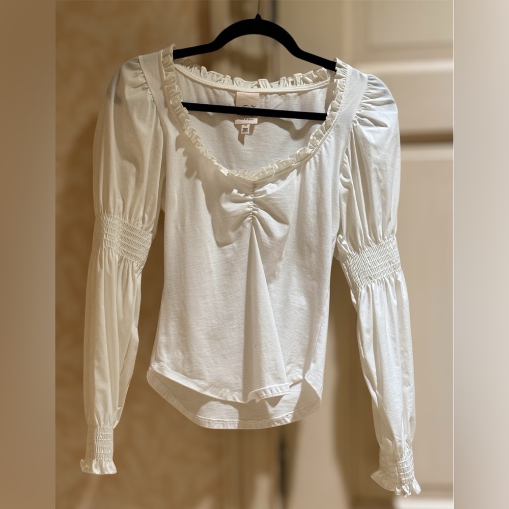 Cinq a Sept Ruffle V Neck Ruched Top - Picture 1 of 5